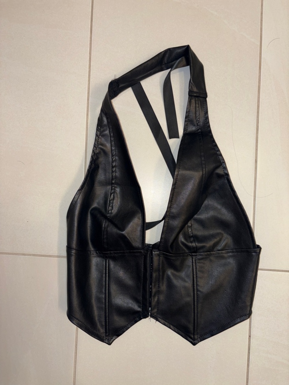 Black Faux Leather Halter Crop Top